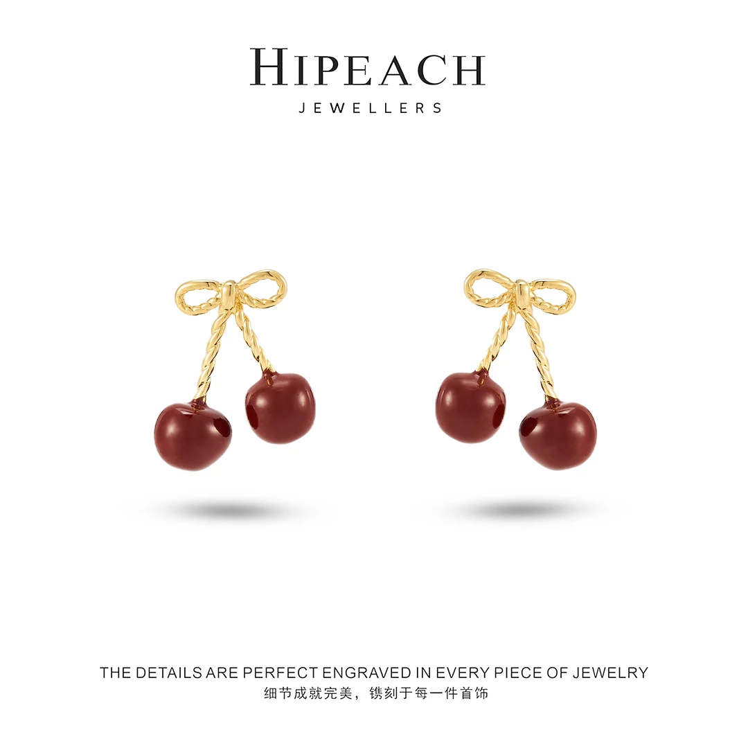 镀K金 红色小樱桃耳钉HTANBN0148