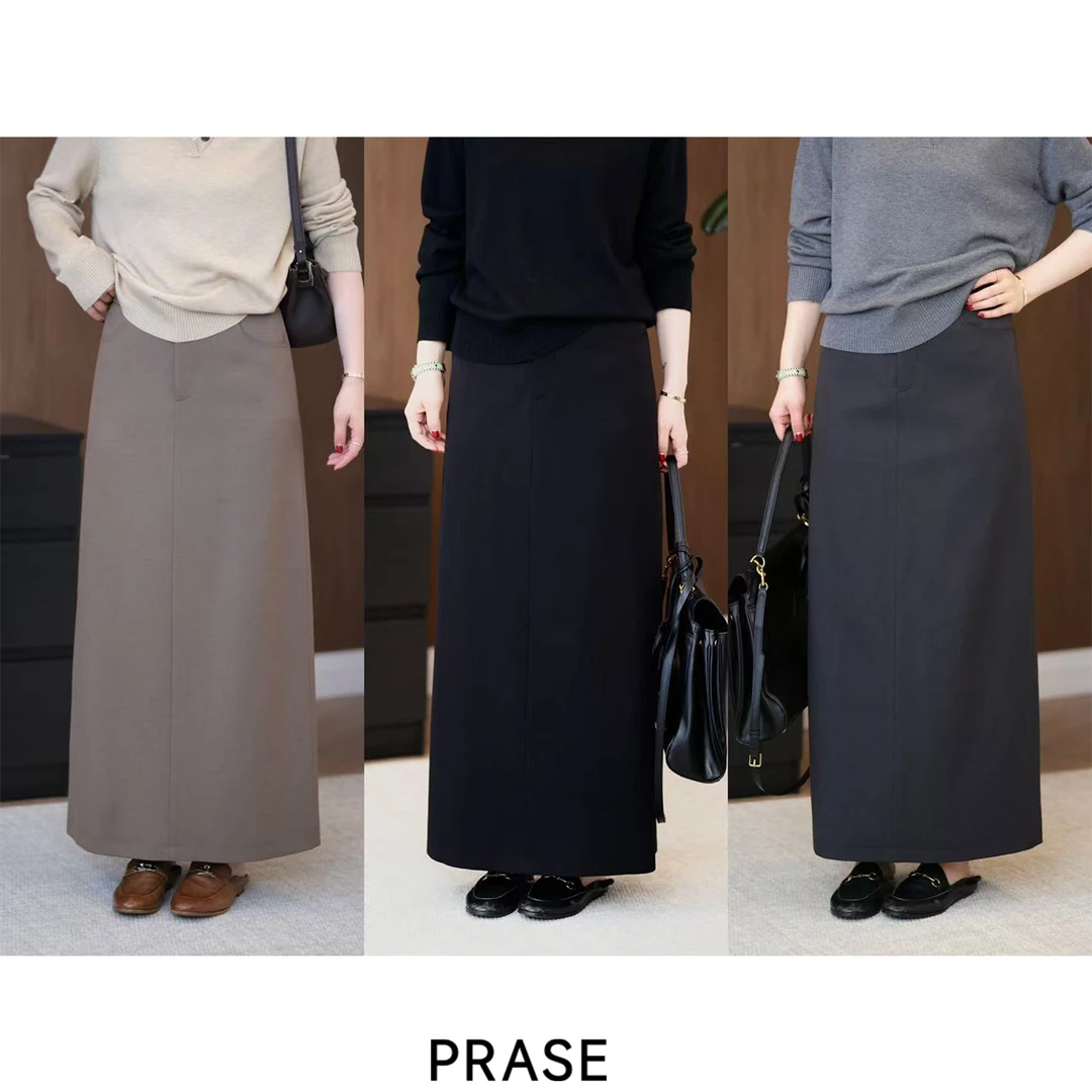 PRASE·噜【黛西半裙】微胖轻奢设计款秋女高腰直筒半身裙PR507B48/9