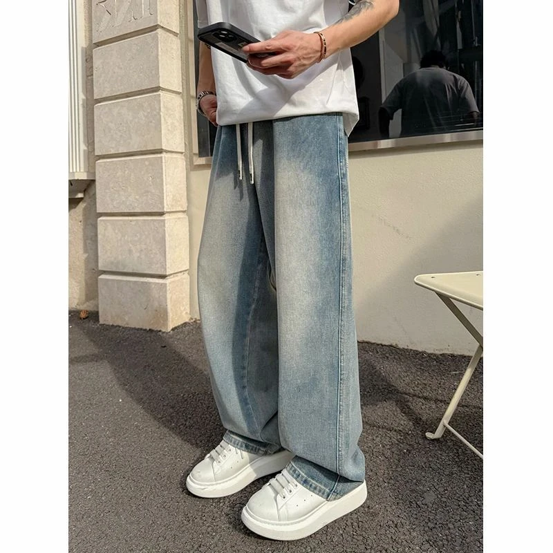 裤子阔腿裤秋冬厚款软牛仔裤男女百搭垂感休闲宽松水洗直筒裤