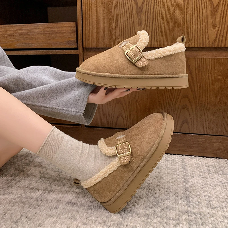 冬季厚底百搭时尚博肯雪地靴短筒防滑时装靴保暖加厚秋冬平底加绒