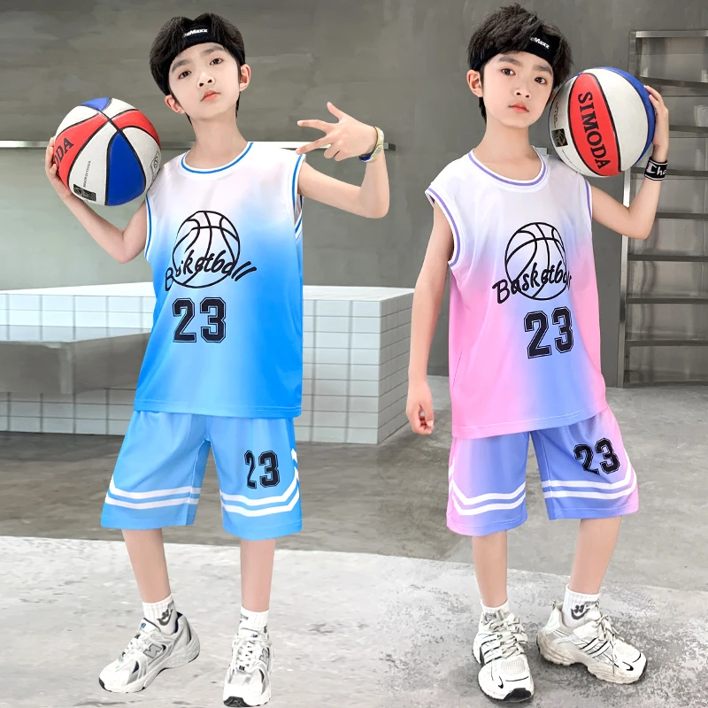 儿童夏季速干透气背心篮球服套装2025新款男童帅气运动无袖两件套
