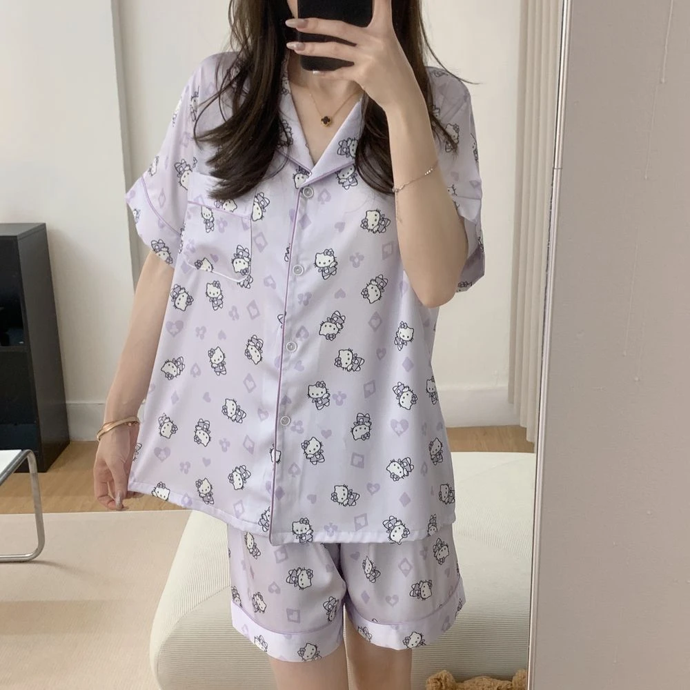 HelloKitty睡衣女套装夏季冰丝滑柔软ins少女短袖短裤家居服夏天