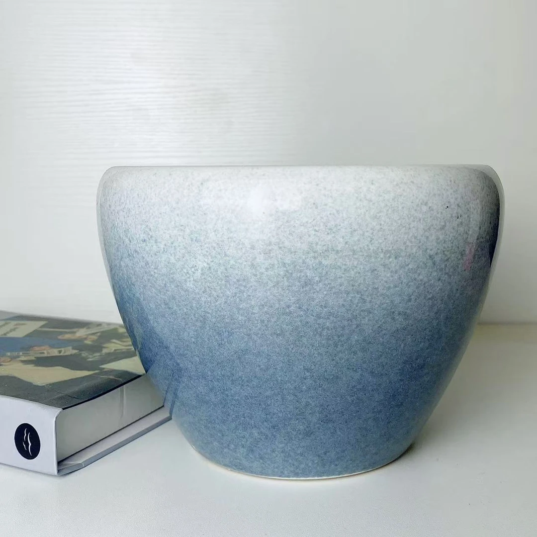 简约百搭陶瓷花盆室内室外渐变灰苹果花盆中号口径19cm高度15cm