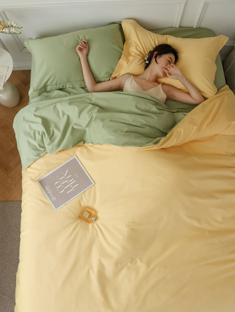 【秋冬款】轻奢简约A类长绒棉全棉双拼床上用品四件套床单床笠款