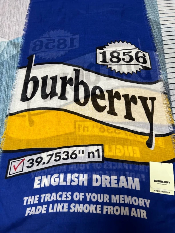 未使用 BURBERRY/博柏利 Burberrylogo款蓝色丝巾围巾【专属】