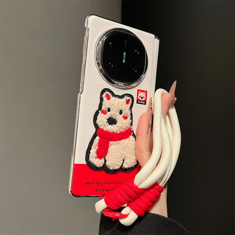 适用华为mateX6典藏版折叠屏手机壳刺绣围巾西高地mateX5/X3女款