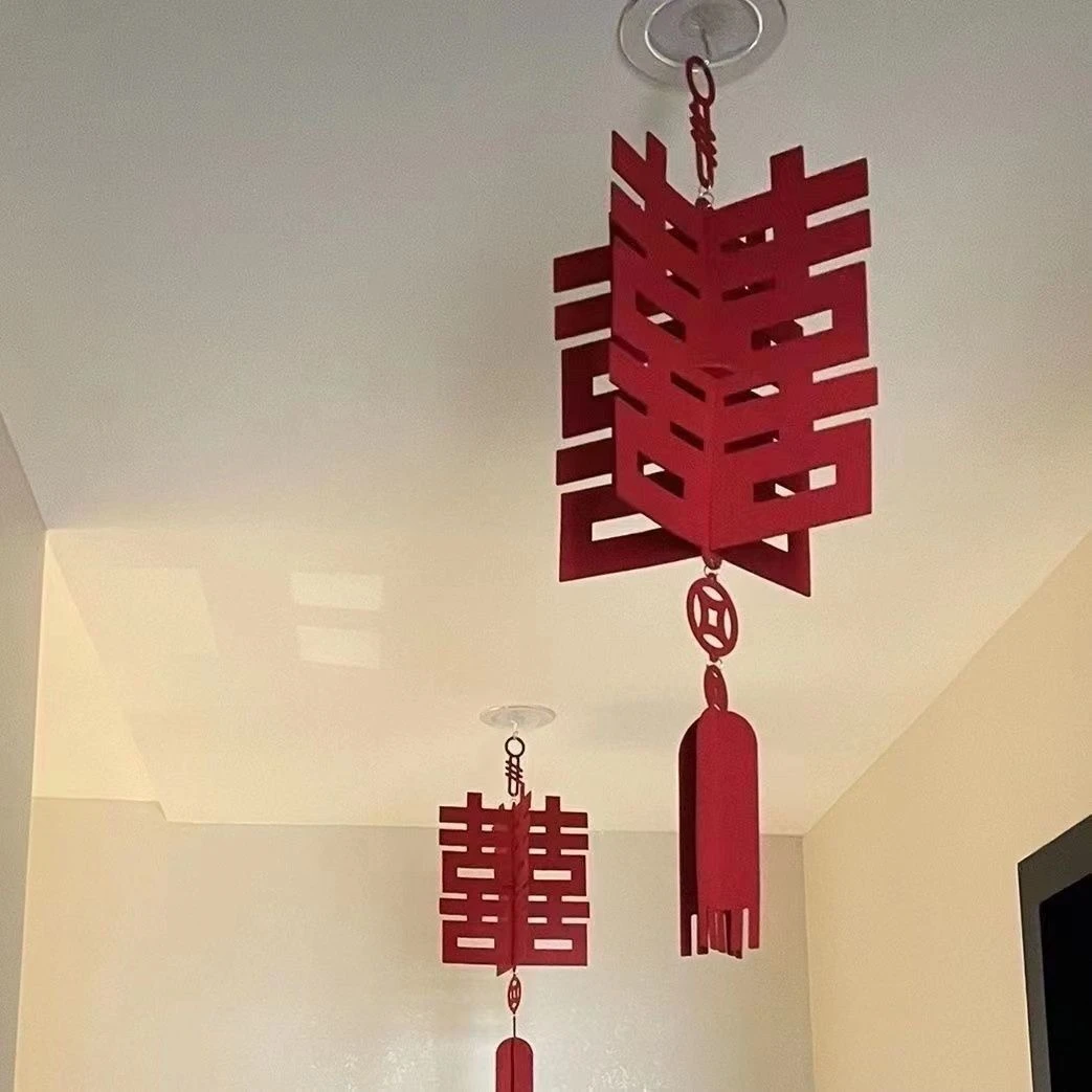 大红喜字灯笼无纺布立体喜字挂件婚房布置房门走廊结婚庆用品A668