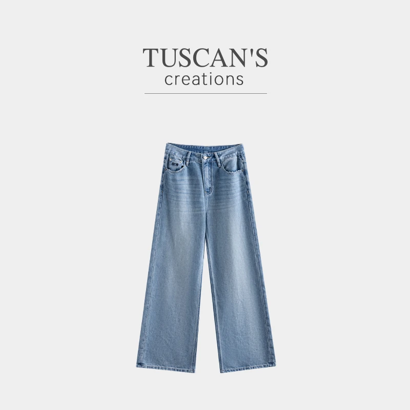 TUSCAN'S CREATIONS夏季宽松休闲直筒牛仔高腰显瘦阔腿裤时代集团