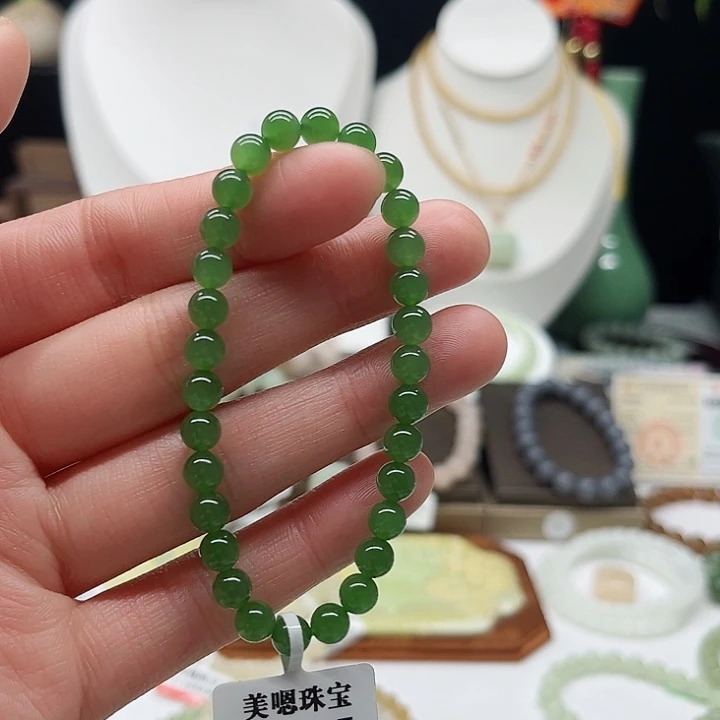 和田玉手链未镶嵌浅*