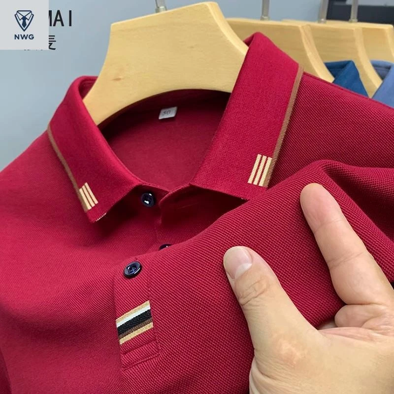 棉质长袖T恤中年男士本命年有领POLO衫爸爸春秋装休闲上衣潮