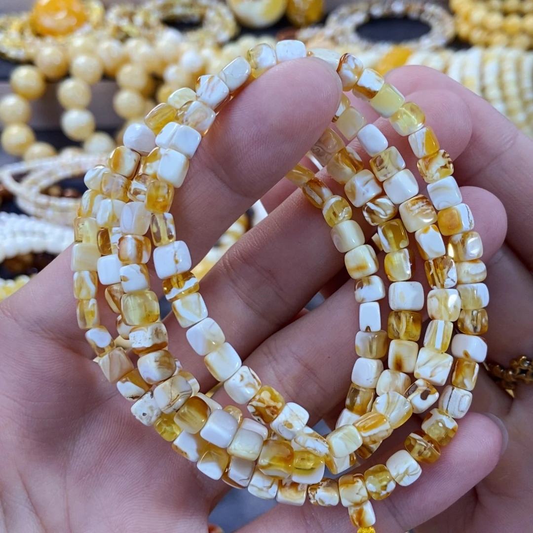 未镶嵌琥珀手链方糖金漆白沁色链子