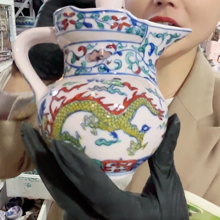 陶其他景德镇高温陶瓷斗彩龙纹鸭嘴壶红希希