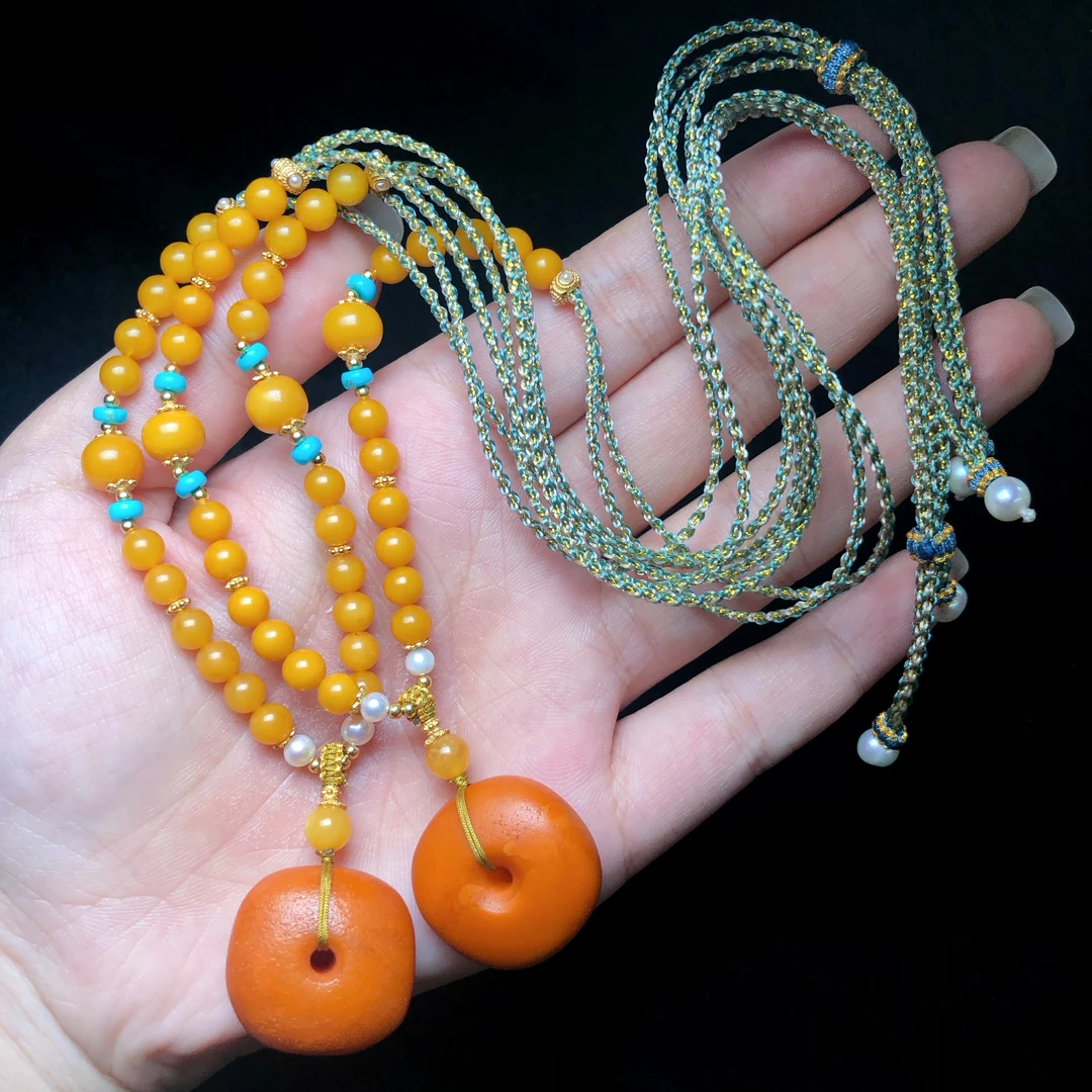 【云上叙】蜜蜡饼子项链-多样性发其一-随型-V37481-M（甄选）