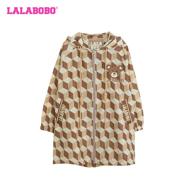 【芋总】LALABOBO积木满印格纹23年新品轻薄款连帽外套防风衣
