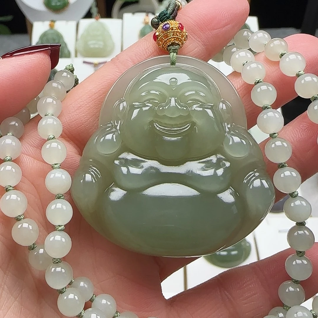 和田玉颈饰足金镶嵌家****家