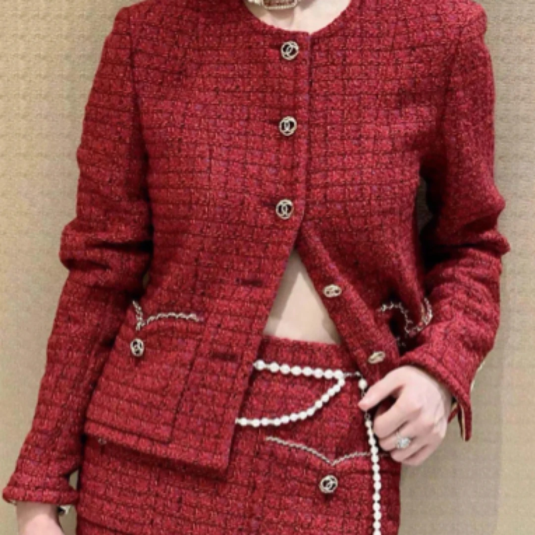 未使用 Chanel/香奈儿 23B红色链条金扣小香风套装/34/36码/35679