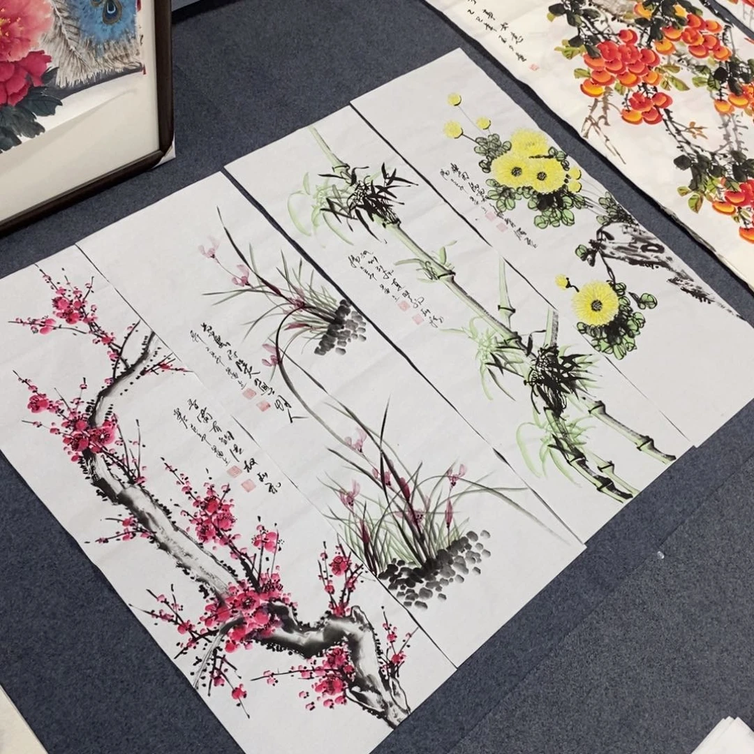 国画尺寸110✖️35一套四张手绘梅兰竹菊