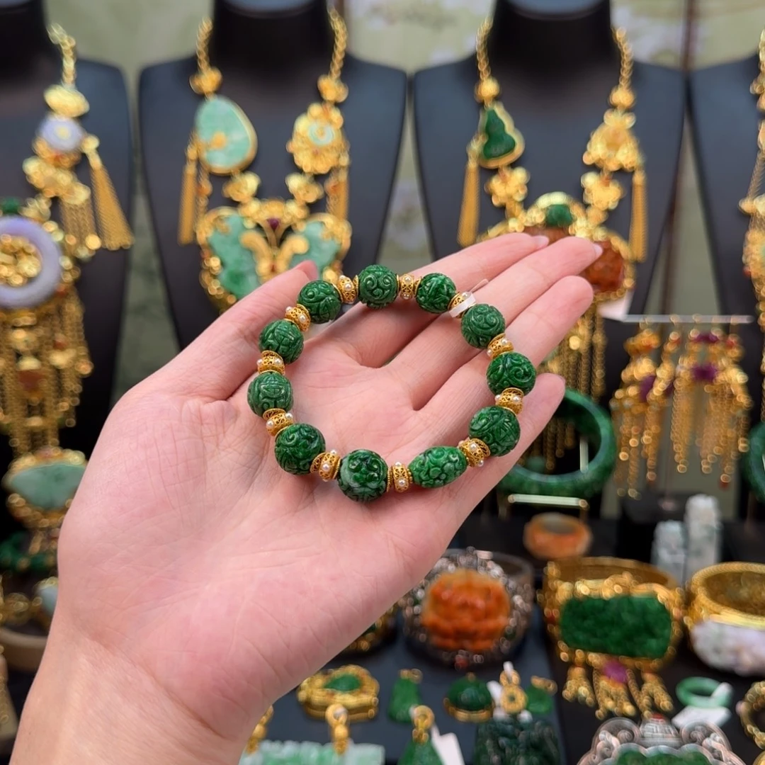 翡翠未镶嵌手串炸价花青手串