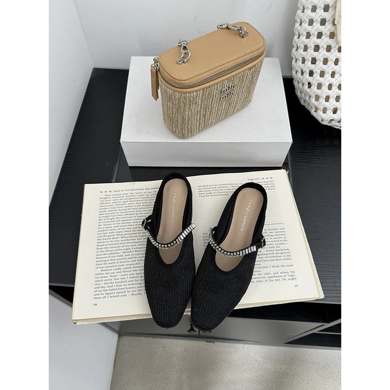 百搭仙女风水钻时尚外穿包头拖鞋2025夏季新款百搭粗跟圆头一脚蹬