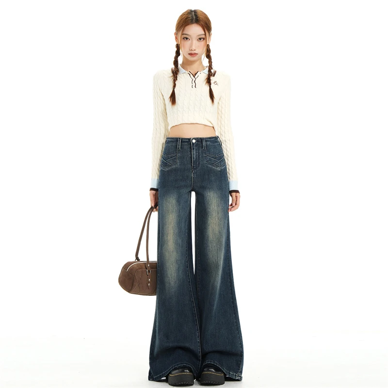 喇叭牛仔裤女2025年秋冬新款无腰头设计显瘦宽松喇叭裤子