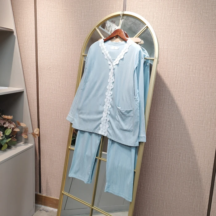 EV64孕妇蓝色家居服秋装新款月子服套装L100-130XL140XXL150