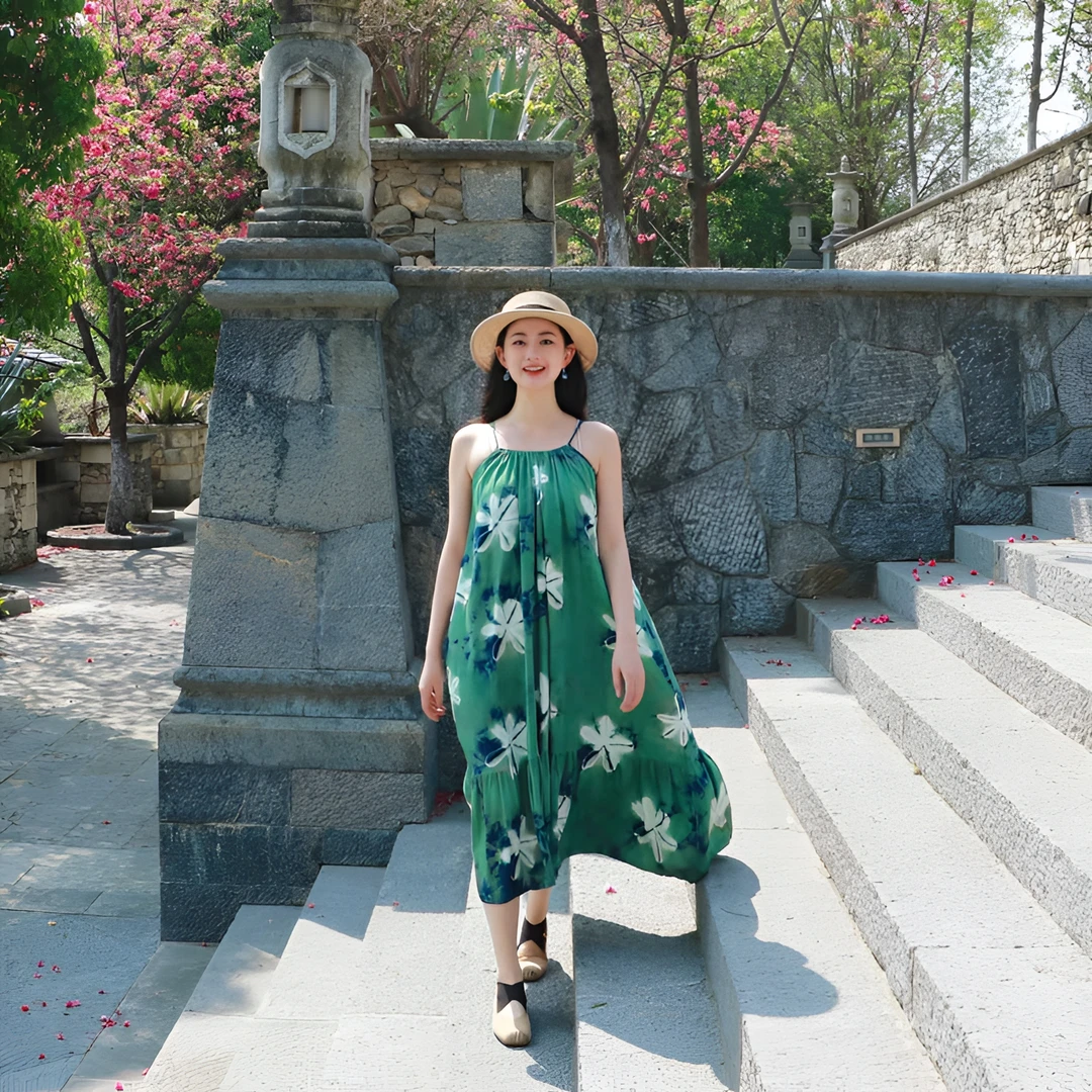 【植物染小个子吊带】高品质手工植物染气质连衣裙春季新款
