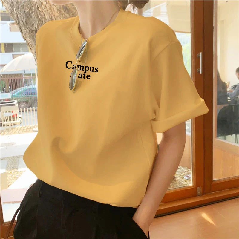 棉质舒适柔软圆领正肩字母印花2025年夏季新款女装短袖T恤上衣