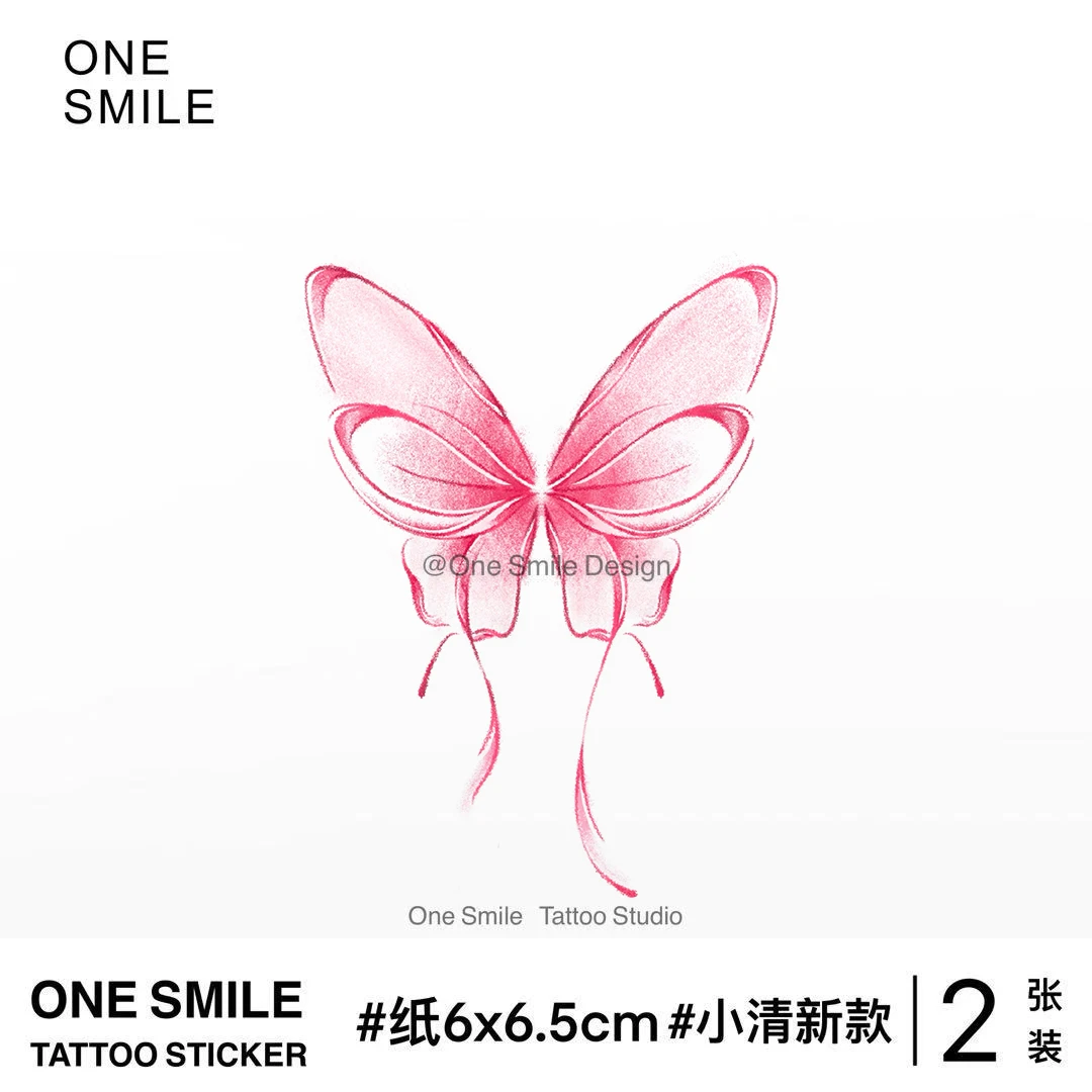 ONESMILE 粉色蝴蝶 纹身贴防水持久女彩色手腕创意遮盖疤痕高级