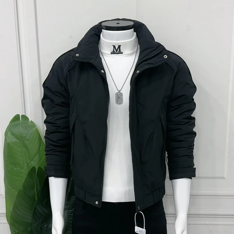 新款男士纯色设计时尚韩版棉衣显瘦加厚男立领保暖夹克防风棉袄潮