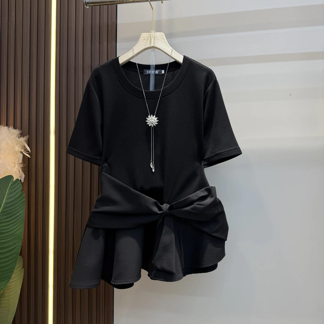 法式甜美气质洋气显瘦休闲百搭宽松圆领T恤上衣