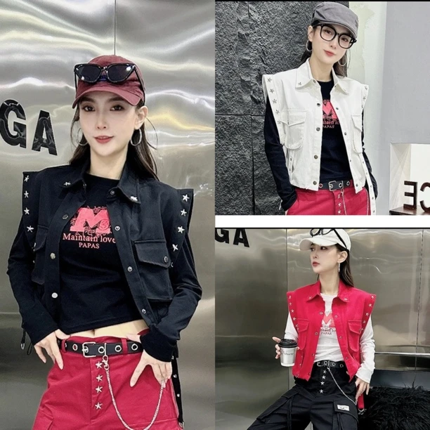 款星星铆钉飘带马甲9556