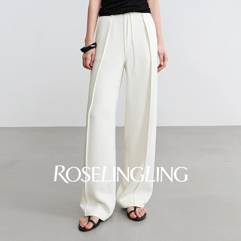 ROSELINGLING利落显瘦防透/紫外线/隔热功能面料双腰头结构直筒裤