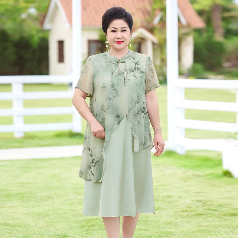 新中式加大码女装2025夏季新款妈妈装洋气高贵连衣裙夏装WL25139