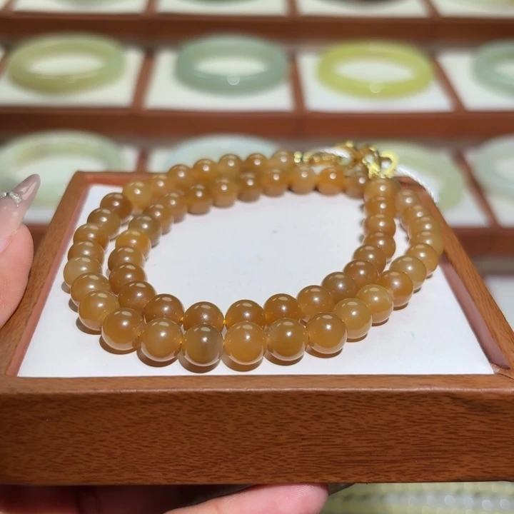 和田玉（黄玉）未镶嵌手链黄金红糖妈妈链卡8mm