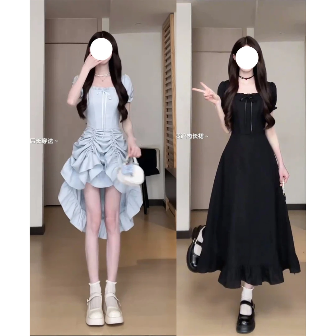 中纯色长裙气质感收腰显瘦连衣裙