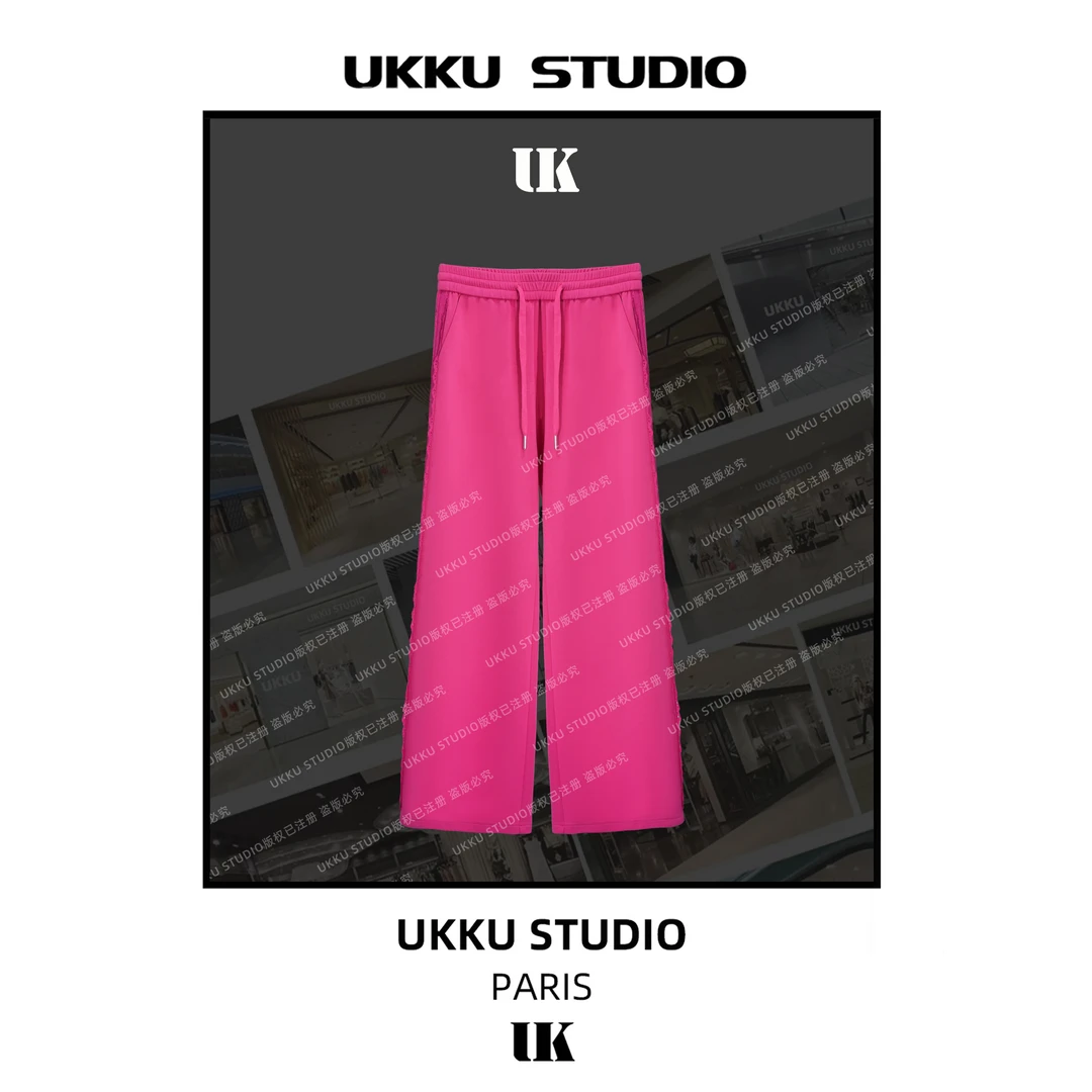 秀秀【UKKUSTUDIO】法式赫本风时尚轻奢玫红色裤子513549