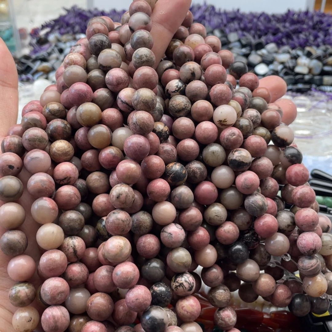 未镶嵌玛瑙/玉髓珠宝半成品一条装卡10mm黑粉蔷薇圆珠