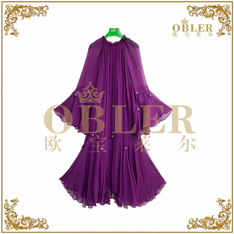 【珍藏】欧宝莱尔2025早春新款长款长袖连衣裙61-2536紫色