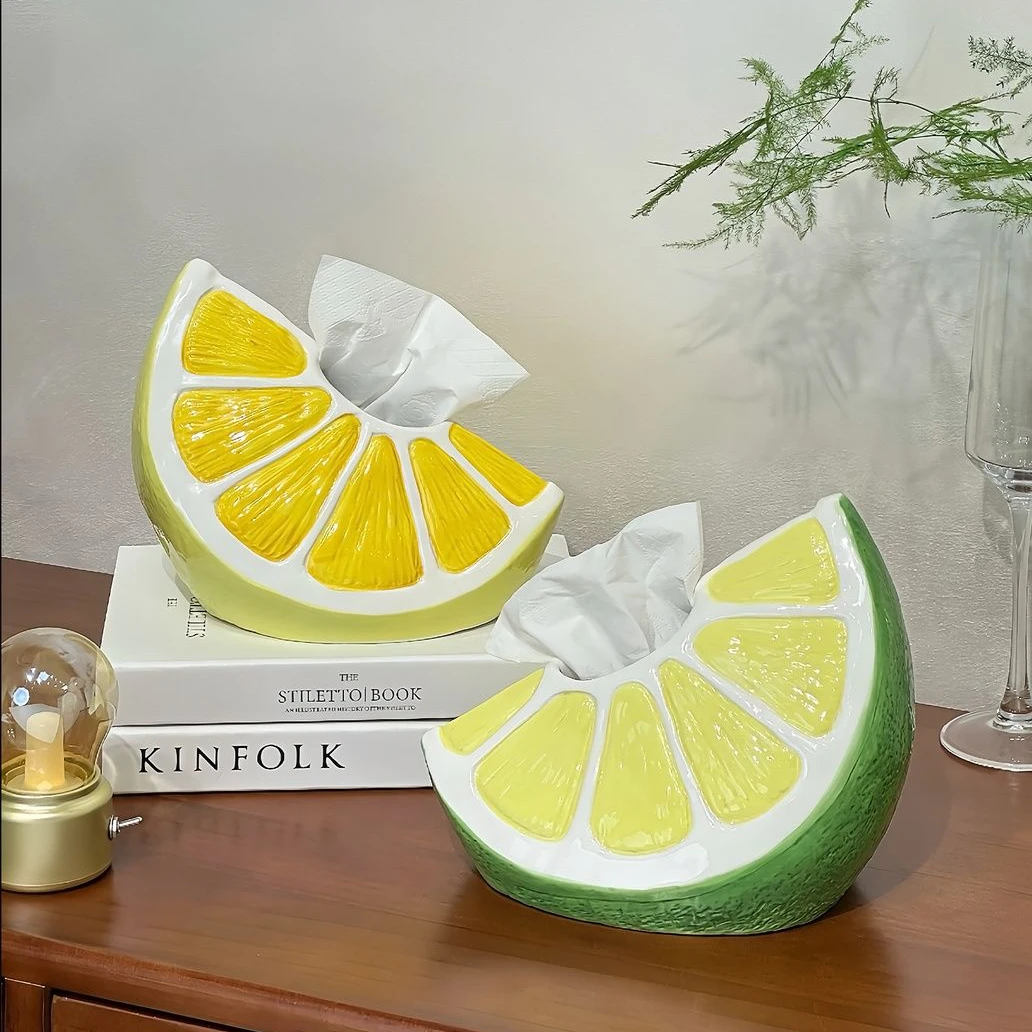 盈璨可爱陶瓷纸巾盒柠檬纸巾盒创意办公纸巾盒客厅收纳摆件餐巾纸