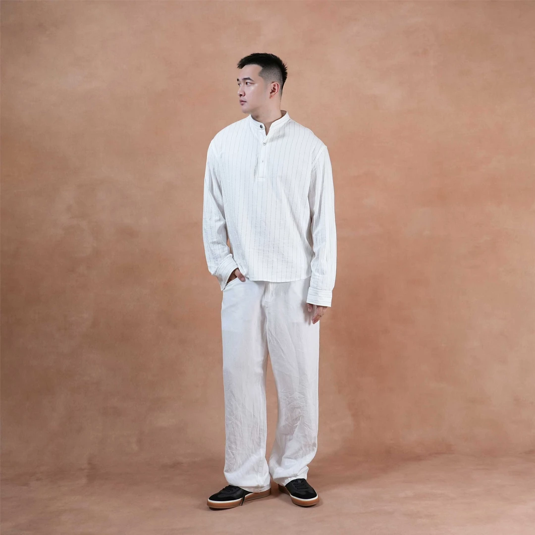 马丁叔叔 初秋新款老钱风亚麻轻奢高级感长袖衬衫704