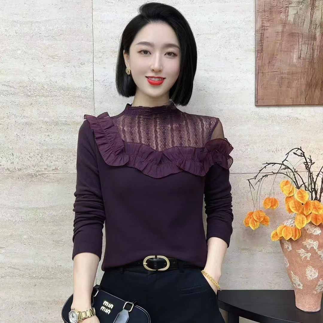 【韩紫朵】2025新品法式不规则领拼接洋气小衫89055