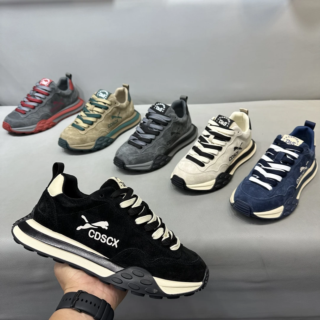 2025新款低帮拼接磨砂增高鞋舒适软底防滑运动休闲鞋潮流百搭男鞋
