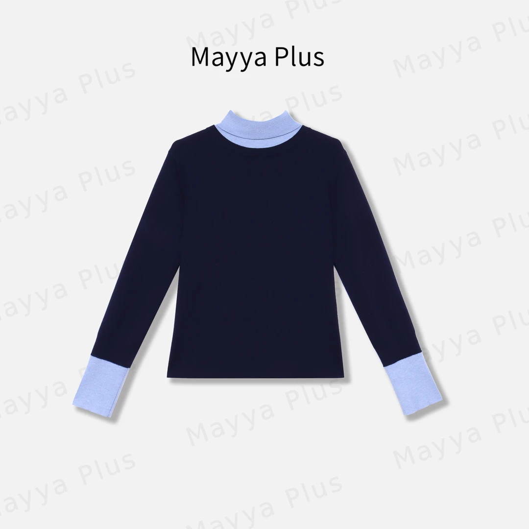 【缪系撞色】Mayya Plus麦芽定制轻奢气质显瘦百搭毛织上衣32446136