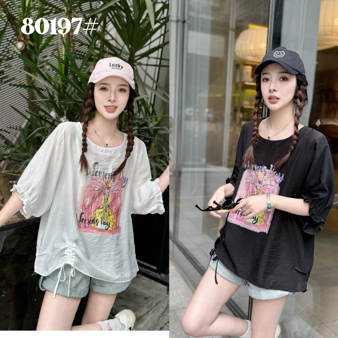 时尚拼接背心夏装常规款显瘦中袖韩版印花外穿雪纺衫圆领短袖