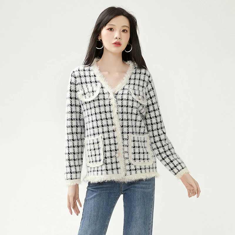 DR0K0029温柔毛边小香风上衣单排扣外套女44DR0K0029