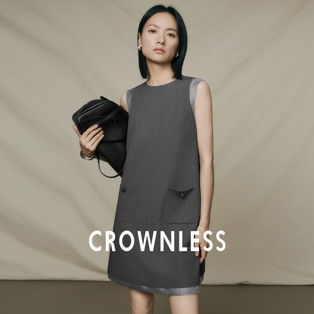 CROWNLESS未冕夏季小黑裙老钱风松弛感女装拼色假两件无袖连衣裙