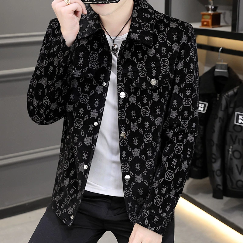 男士新款外套秋季韩版时尚潮流休闲印花上衣服时尚百搭夹克外套