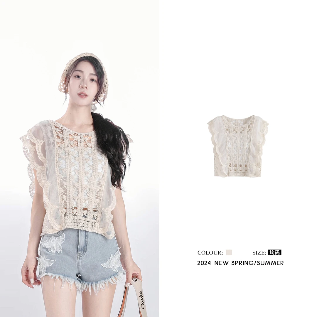 夏季新款无袖花边外搭女装时髦洋气上衣套装L592272