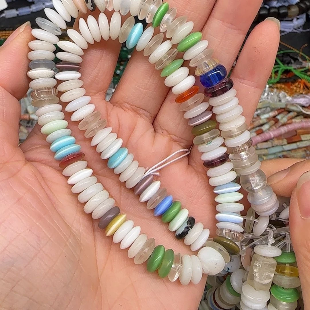 玛瑙/玉髓合金珠宝半成品琉璃飞碟8mm一条