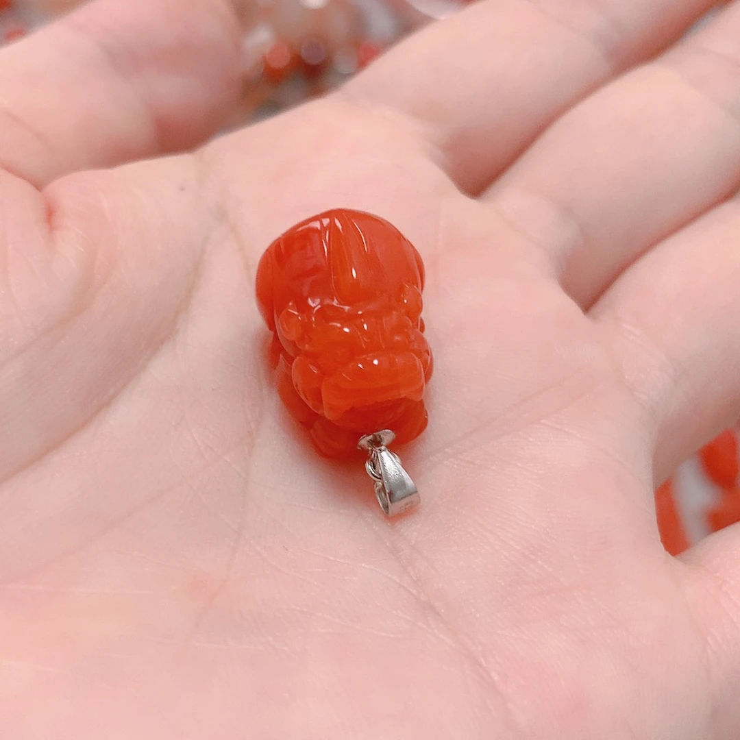 南红玛瑙银S925镶嵌吊坠(不含链)